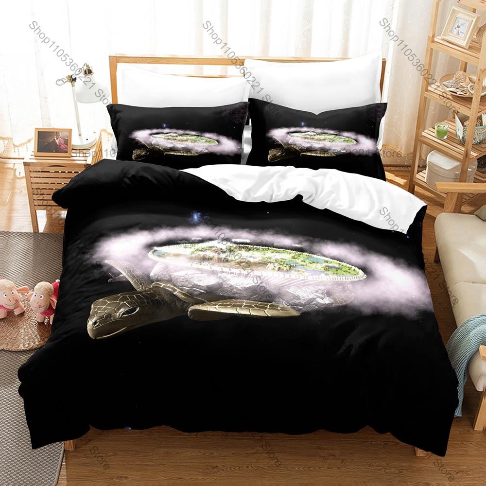 Cool Vivid Print Bedding Set 3Pcs World Turtles Turtle Island Style Modern Household Bedroom Ornament