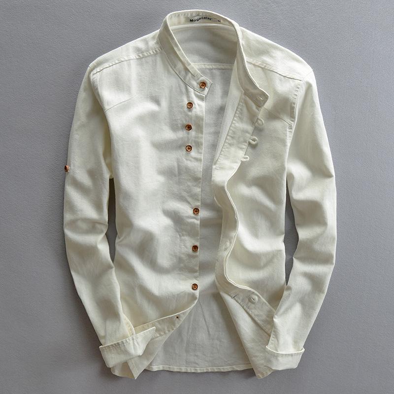2026 Men's Casual Linen Shirt - Autumn/Winter Chinese Style with Stand Collar