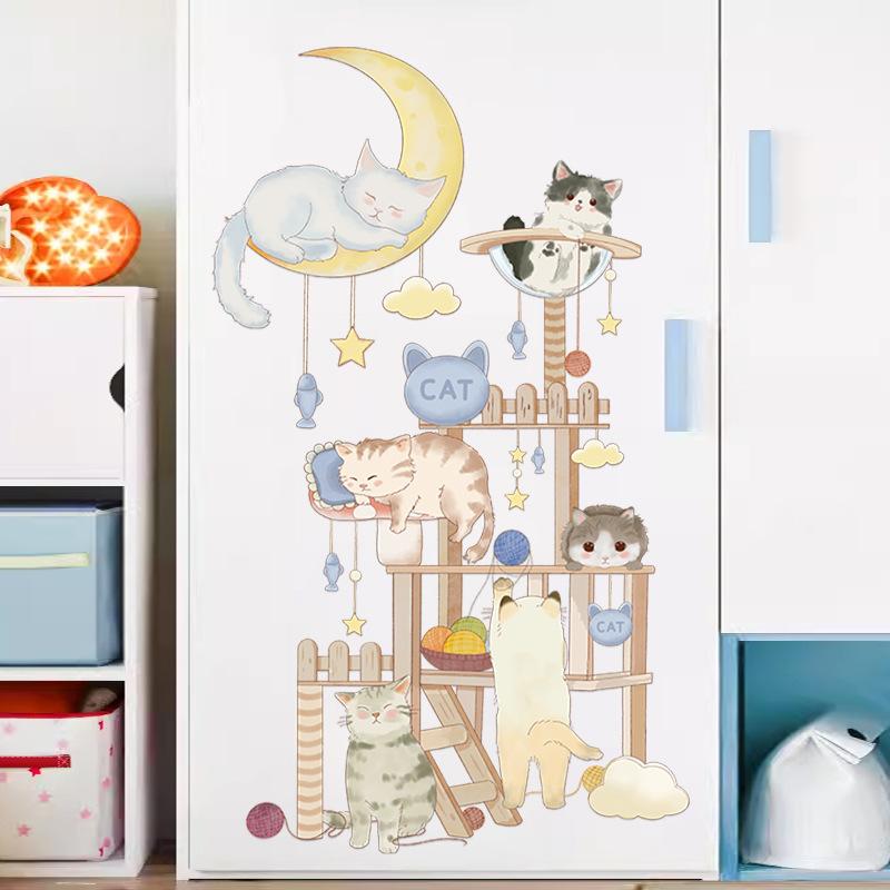 Wall Decoration Stickers Ins Style Creative Small Fresh Cat Warm Room Bedroom Wall Layout Wall Stickers Window Stickers