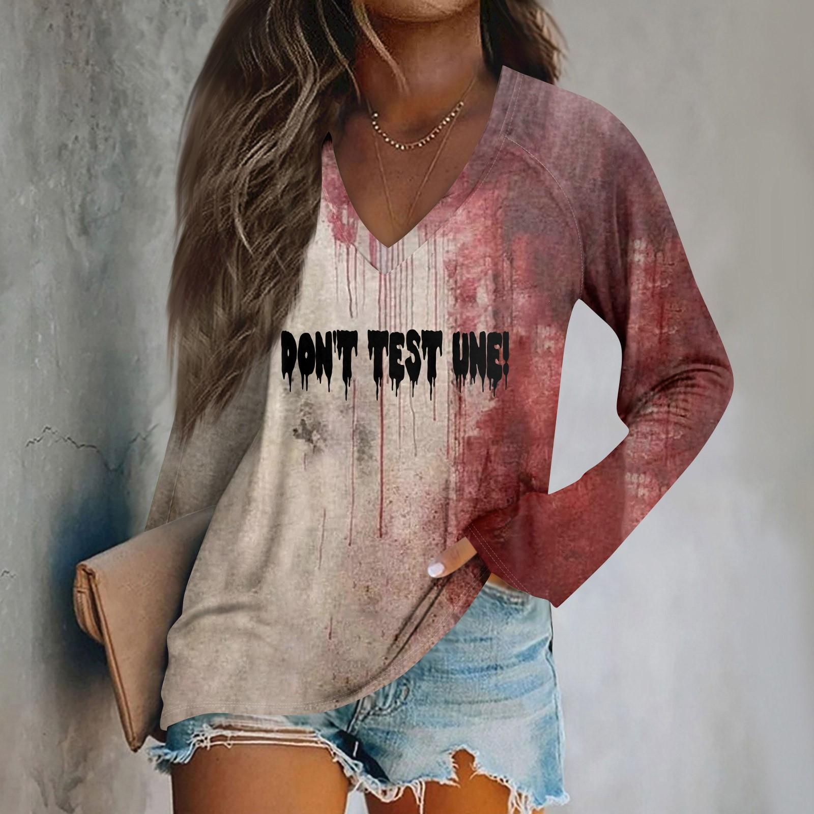 

Женский модный повседневный топ с длинным рукавом и принтом на Хэллоуин с V-образным вырезом S