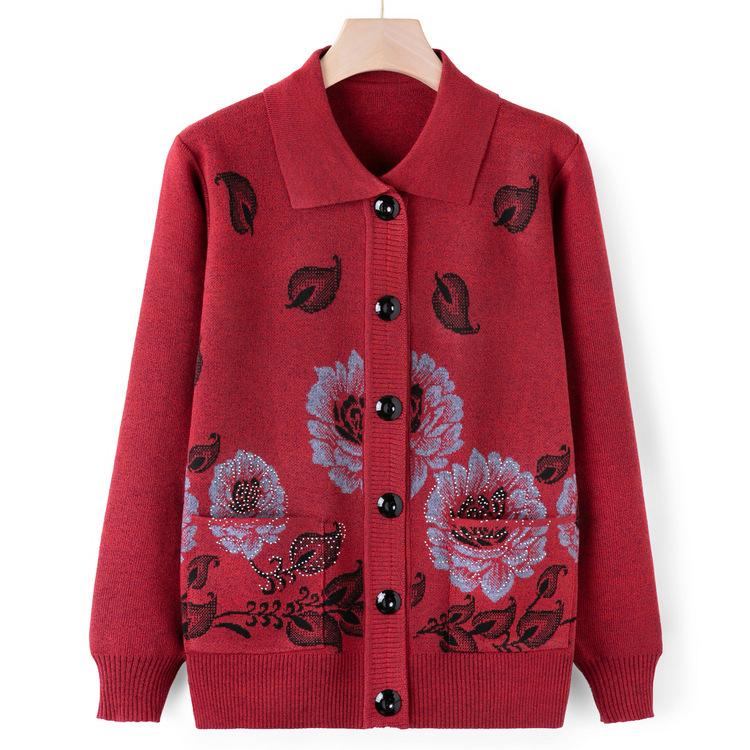 Pullover-Cardigan für Frauen mittleren Alters und ältere Frauen, 60 Jahre alt, Mutterkleidung, Herbstkleidung, Strickpullover-Mantel für alte Dame, Herbstkleidung für Oma
