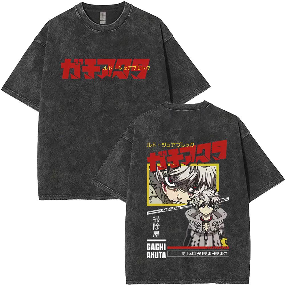Anime Gachiakuta Riyo Vintage Washed T Shirts Men Women Manga Retro Oversized Short Sleeve Tshirt Male Fashion Trend Streetwear