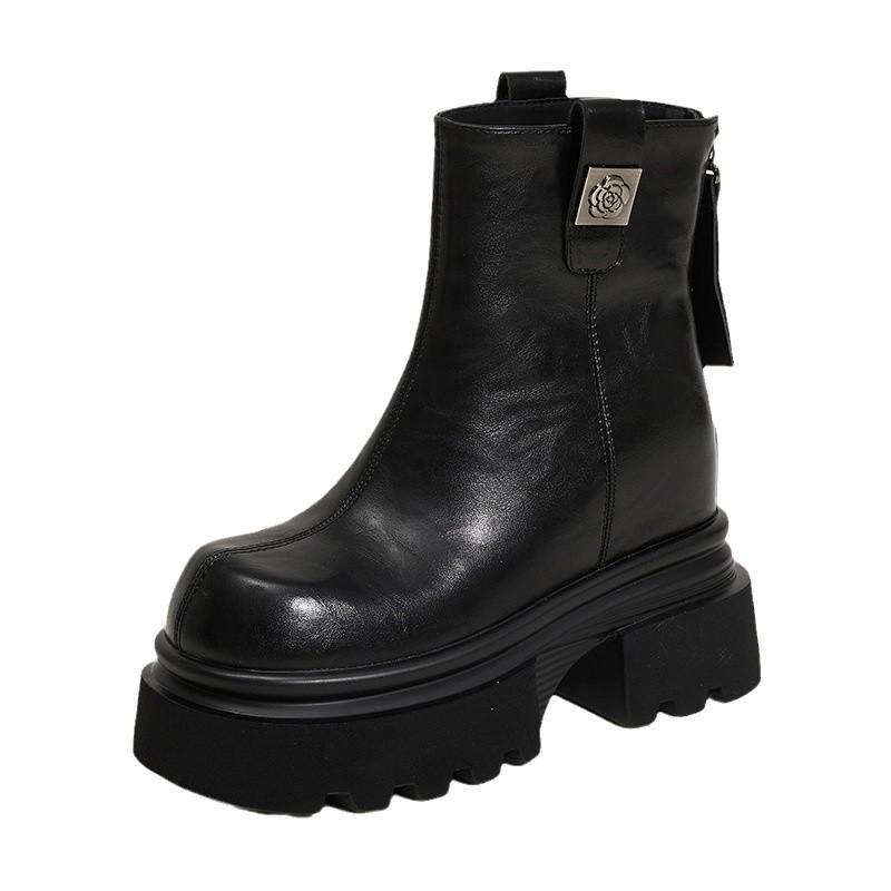 Martin Boots Women's New Winter Versatile Fashion Boots Fleece Warm Thin Boots Thick Sole Inner Height Increase Short Boots