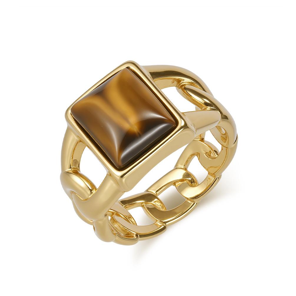 Inel Vintage cu Piatră Ochi de Tigru pentru Bărbați Cabochon Oval Negru Bandă din Oțel Inoxidabil Bijuterii Unisex Gotice Boho Accesorii de Modă Retro Europa & America