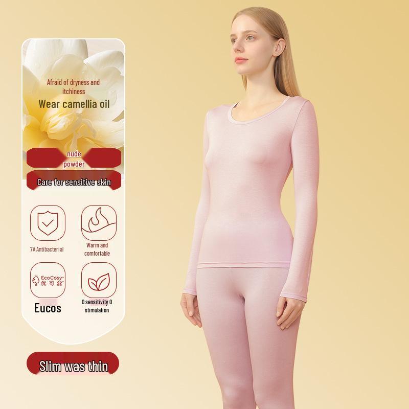 

7A Антибактериальный увлажняющий женский термошелковый костюм с круглым вырезом и маслом камелии - осень/зима. XXL