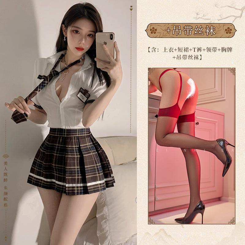 Sex Underwear Uniform Campus JK Hottie Waist Japanese Sexy College Style Tie Short Shirt Pleated Skirt Pure Desire