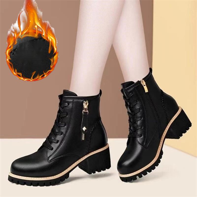 Women Shoes Boots Ankle Autumn British Wind Thick with Fur Ladies Short Boots Motorcycle Heels Boots