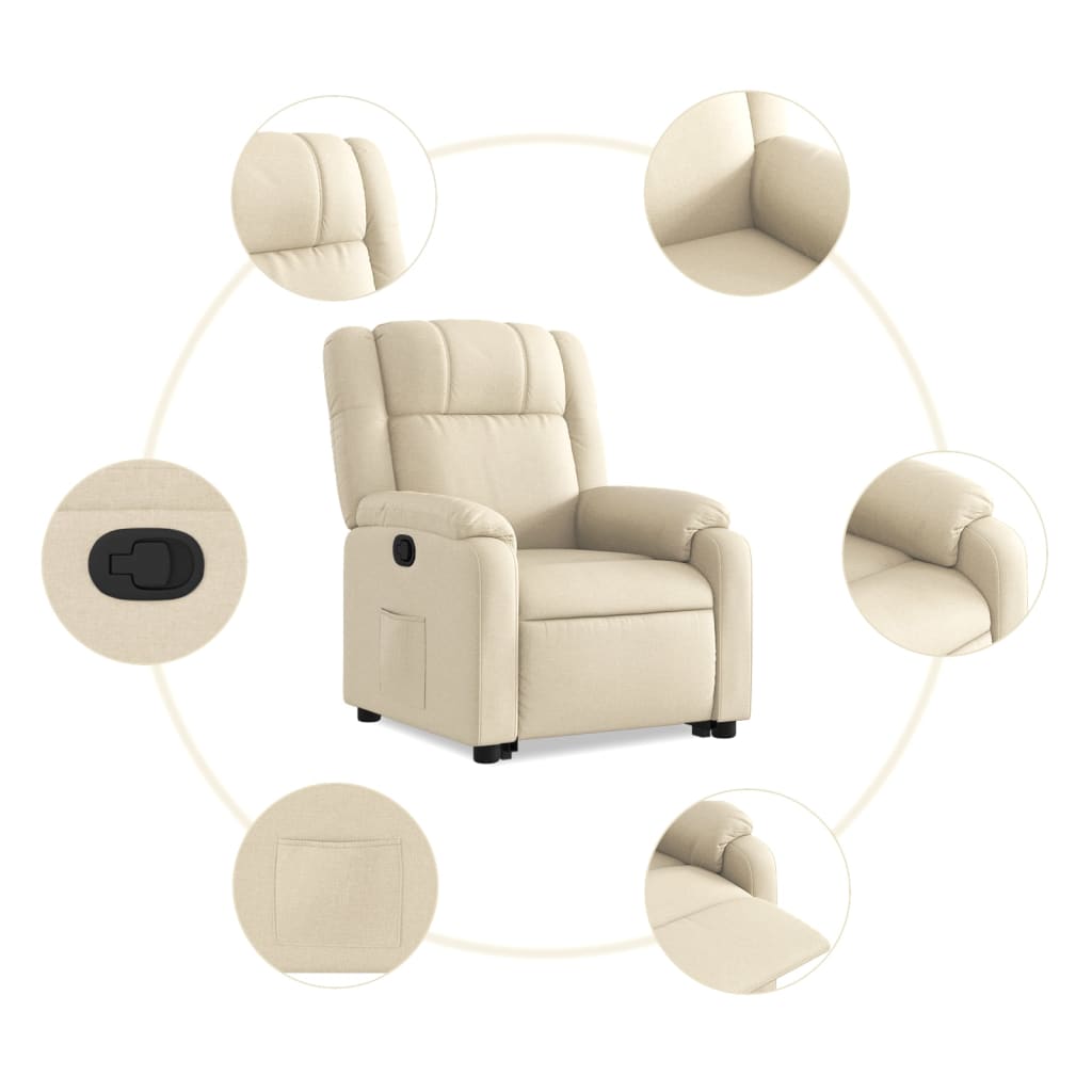 Recliner Chair with Lift Assist Cream Fabric