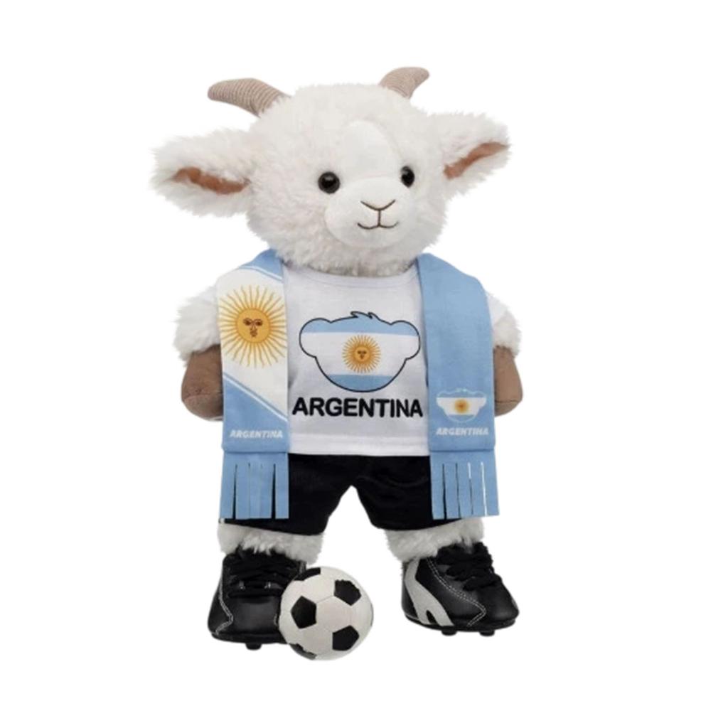 Plush Football Doll Argentina Soccer Theme Stuffed Toy Figure Soft Goat Mascot with Scarf and Ball for Home Decoration Gift