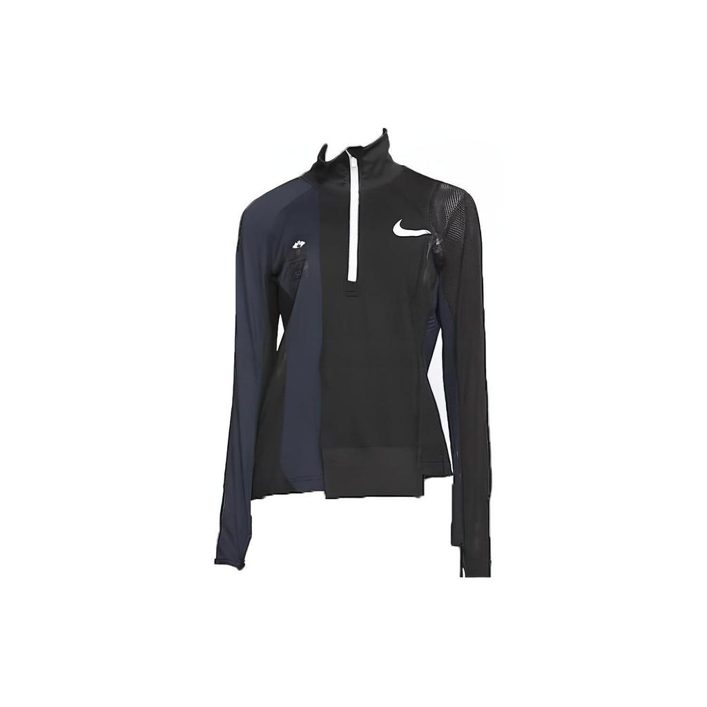 Nike x Sacai Color-Block Collared Half-Zip Long Sleeve Jacket Women Outerwear Black CD6308-010