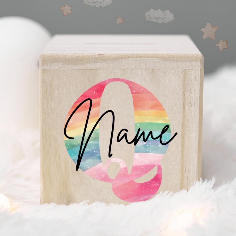 Personalized Money Box Kids Money Boxes Rainbow Letter with Name Coin Collection Box Wooded Coin Bank Child Birthday Shower Gift