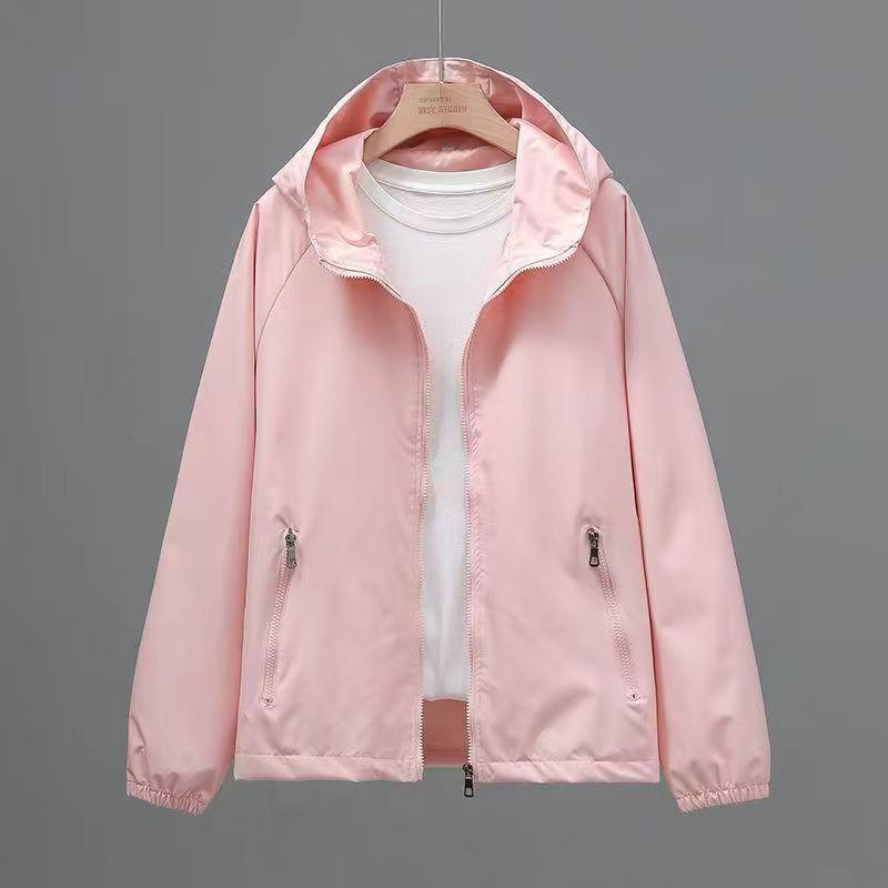 Spring and Autumn Thin Everyday Jacket Hooded Single Color Relaxed Fit Windbreaker Jacket