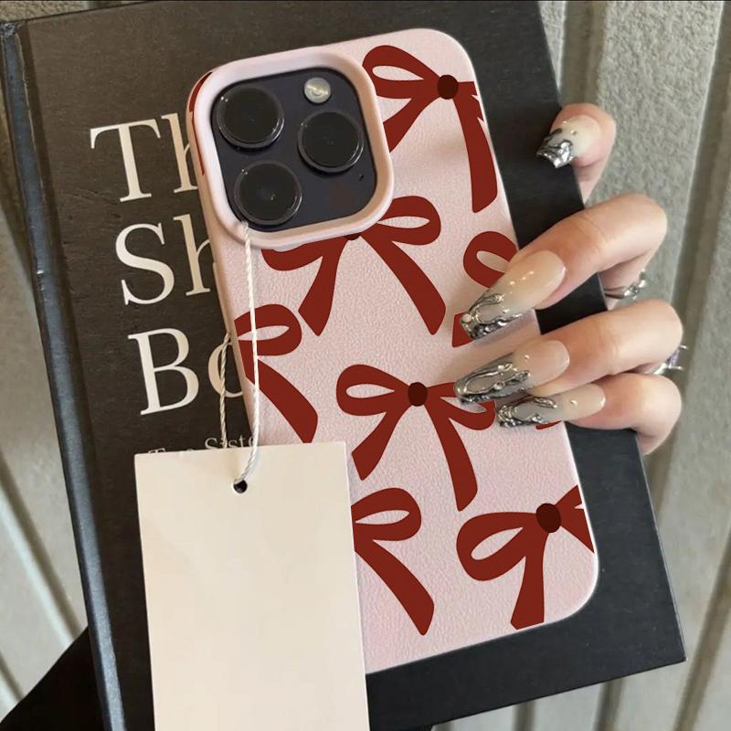 Fashion Red Bow Pattern Lychee Texture Phone Case For iPhone 17 11 12 13 14 15 16 Pro Max 17 Air 15 Plus X XS XR 16E Soft Cover