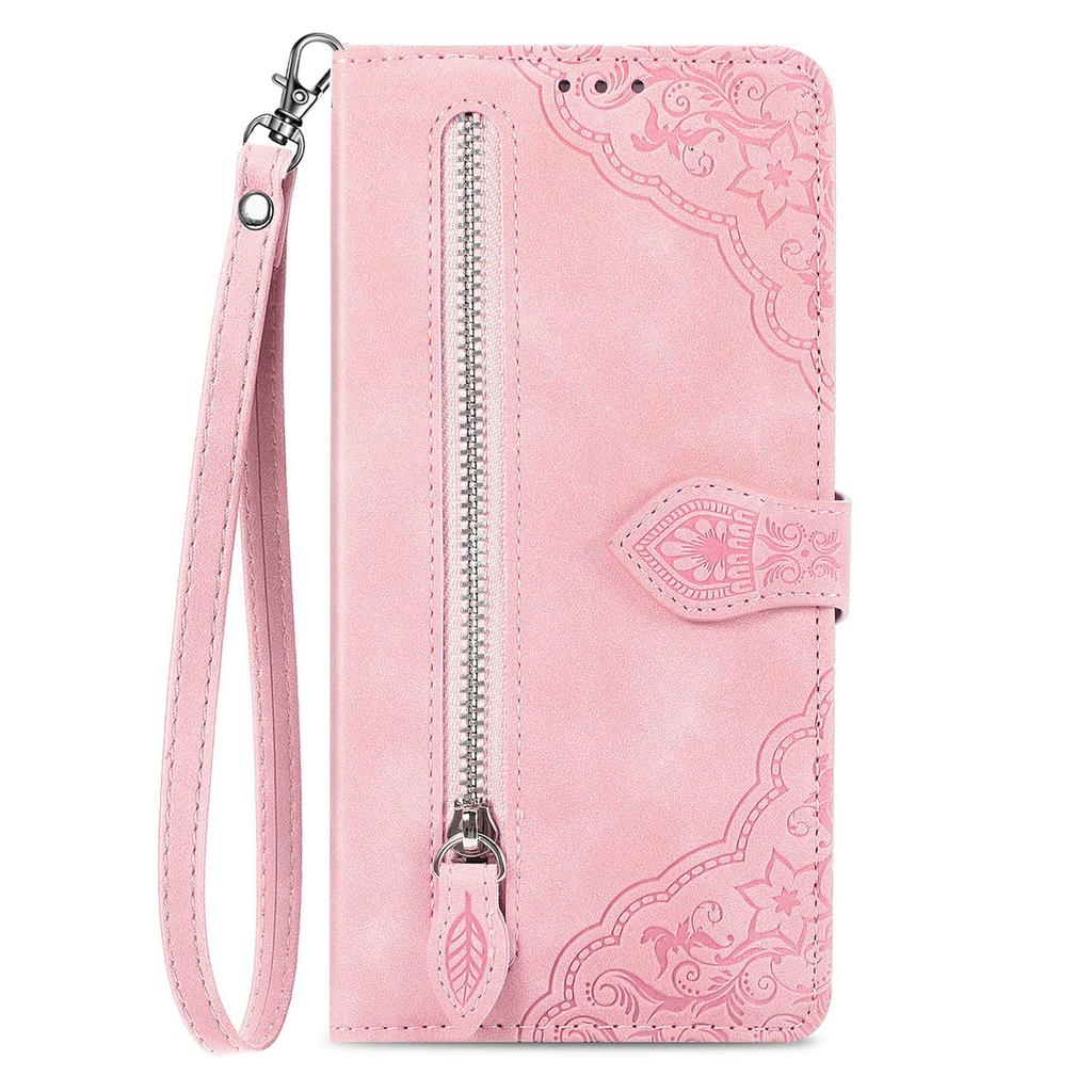 For Honor X6b 4G Zipper Wallet Case with Strap Flower Imprint PU Leather Phone Cover