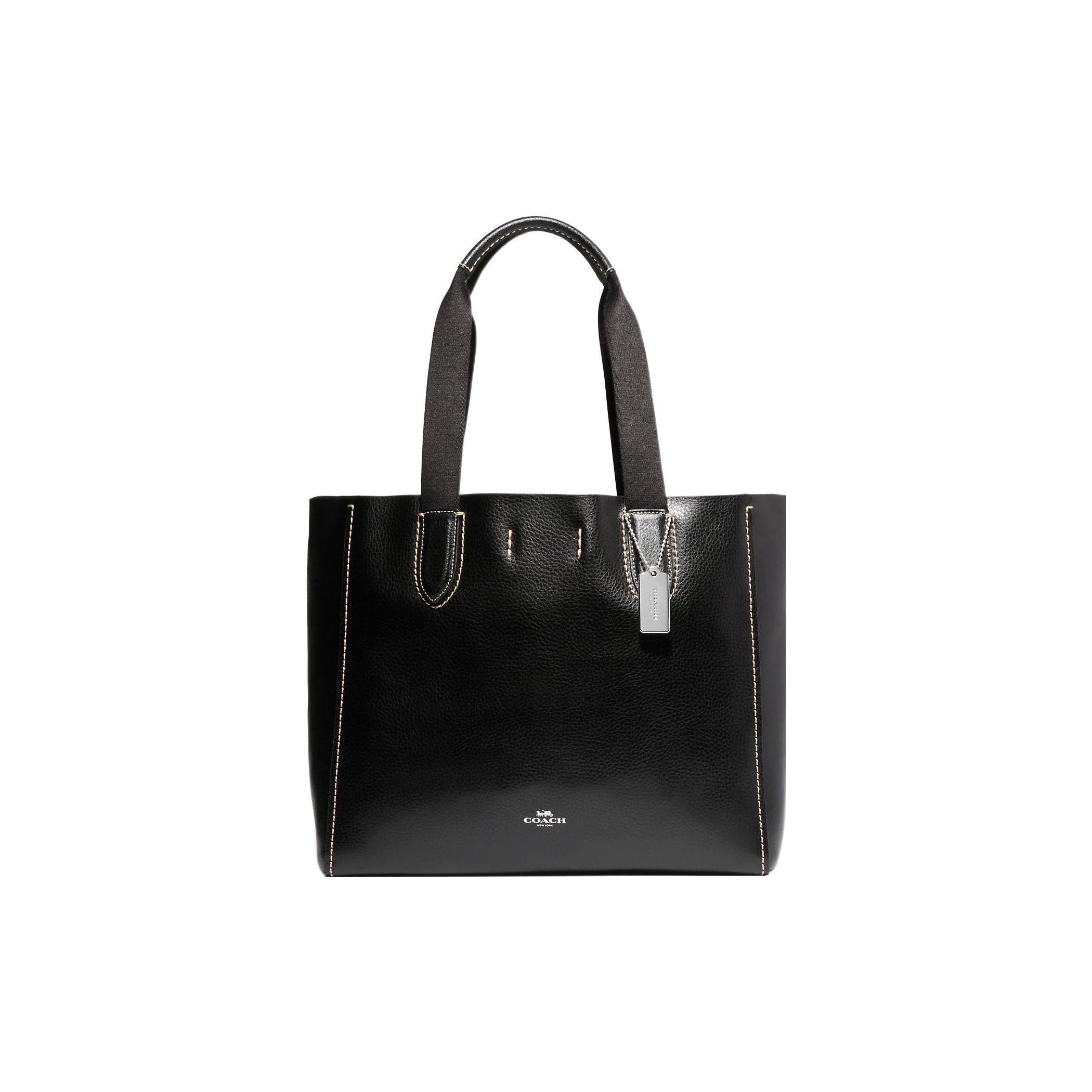 Coach Derby 32 Snap Closure Pebbled Leather Tote Bag Women tote Black 58660-SVBK Basic Set (Bag+Dust Bag)
