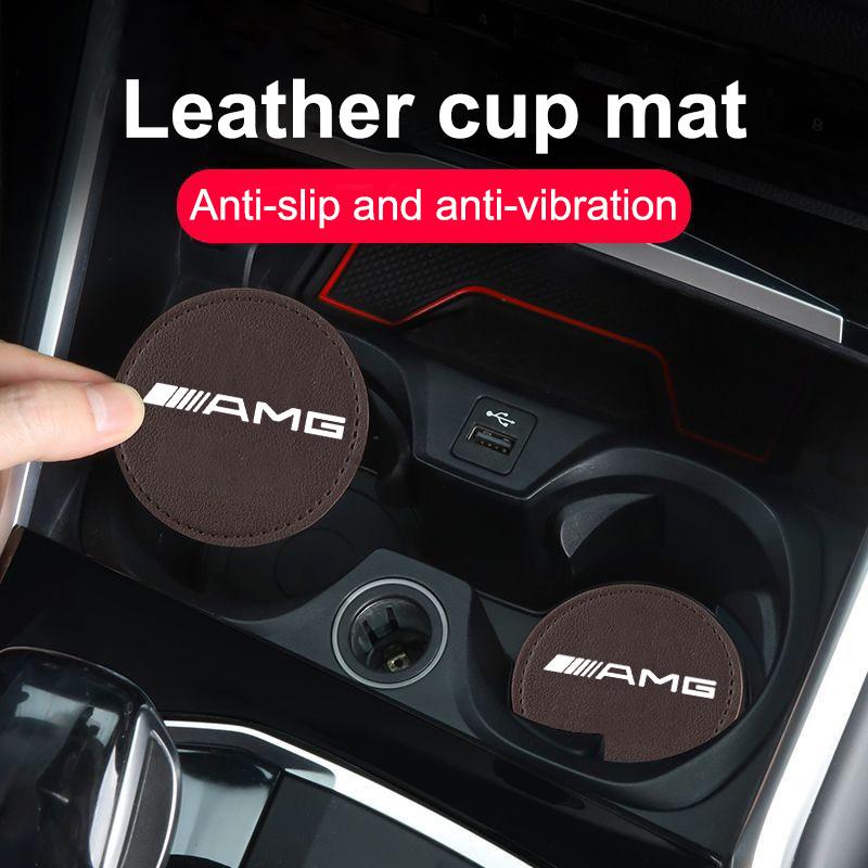 Car Water Cup Pad Car Coaster Anti-Slip Drink Holder Mat Leather For Mercedes Benz B/C/E/S Class A Class C200L GLC GLK CLA GLA RI3