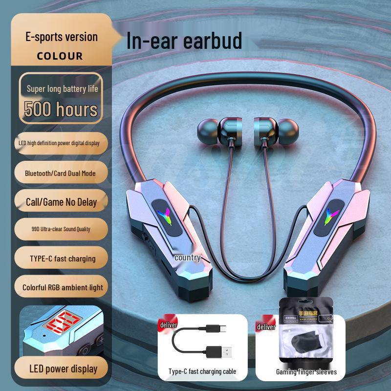 Esports Bluetooth Neckband Wireless Earbuds - Low Latency, Sound Positioning, Card Slot.