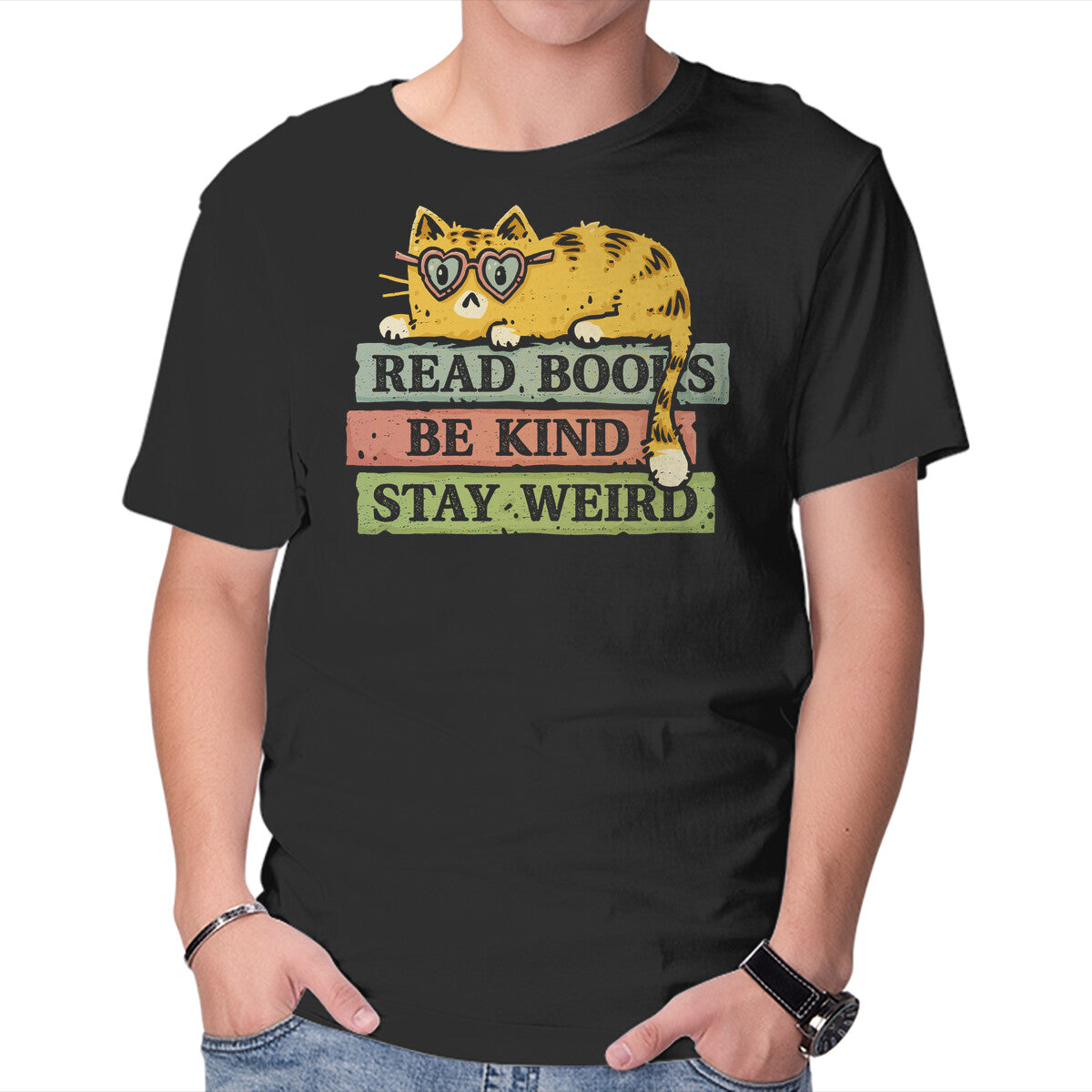 Unisex Crew Neck T-Shirt Read Books And Stay Weird Graphic Short Sleeve Casual Tee XXL