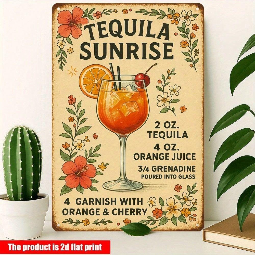 Tequila Sunrise Cocktail Recipe Metal Poster Wall Art Bar Decor