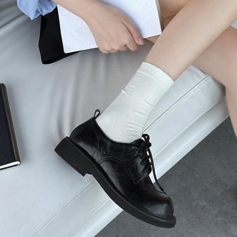Fashion British Style Oxfords 2025 New Leather Round Toe Men's Shoes Casual Female Loafers Retro Comfortable Soft Mid Heels Women Shoes
