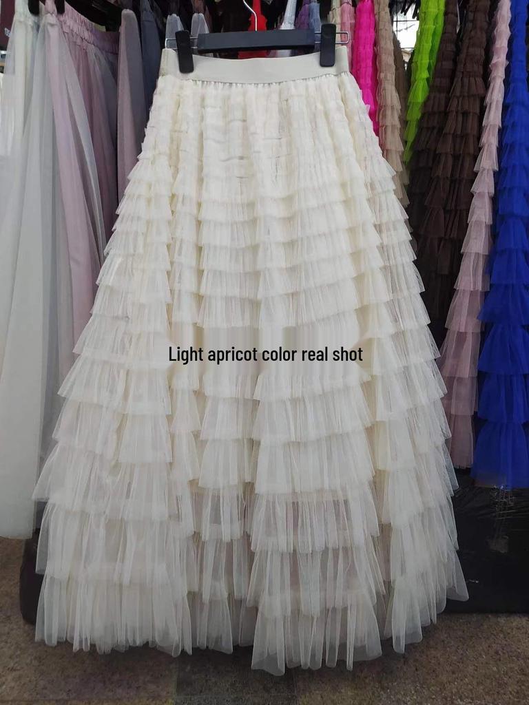 Women's Cross-Border Ruffle Mesh Midi Cake Skirt - Socialite Slimming Style