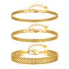3mm/4mm/6mm Vintage Mesh Link Chain Bracelet for Women, Gold Plated Stainless Steel Italian Chain Bracelet, Waterproof Jewelry