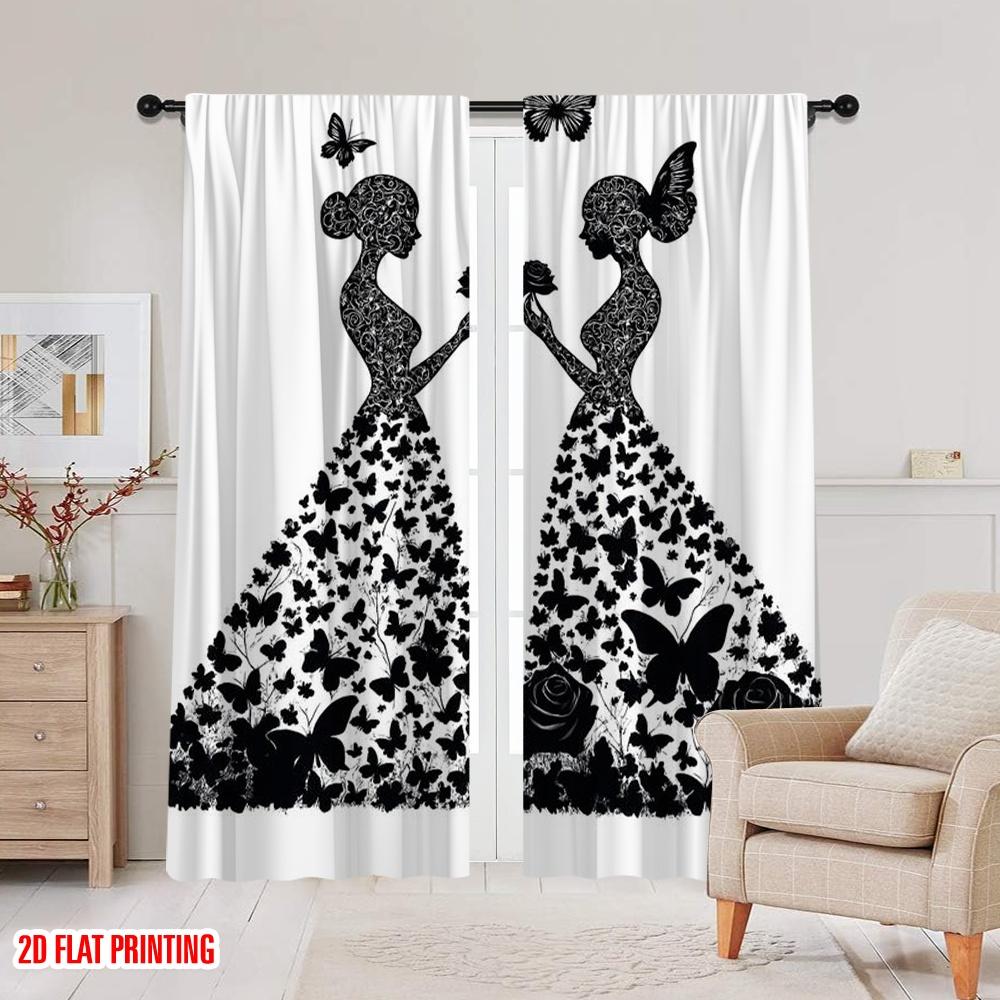2 Stück, 2D-Flachdruck Vorhänge Rollos Schmetterlings-Zwillinge Vielseitiges Polyester (ohne Stange) Innendekorationen – Ideal für