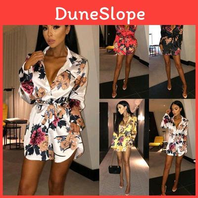 Elegant Women's Fashion Satin Floral Print Shirt Mini Dress Perfect For Casual Occasions