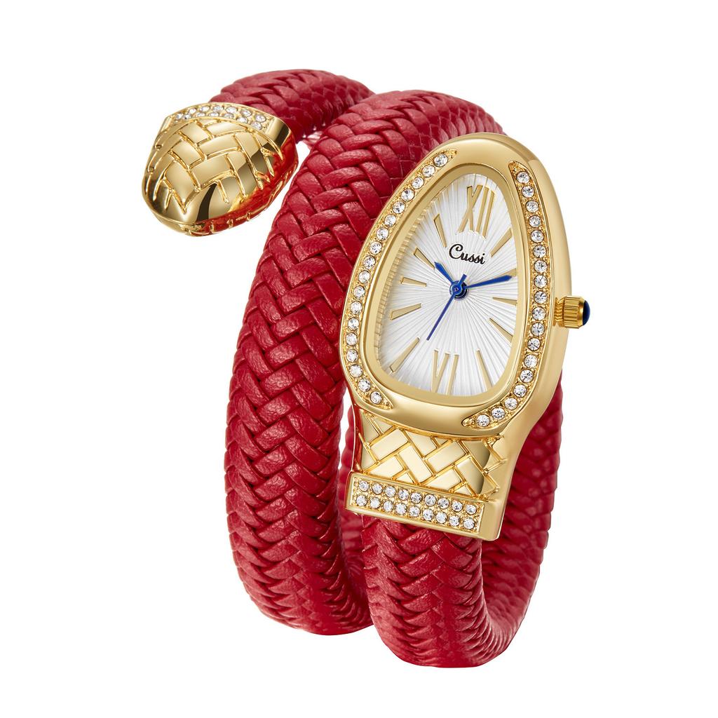 Nouvelle montre en forme de serpent, montre à quartz tendance et personnalisée, bracelet en cuir incrusté de diamants