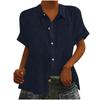 Solid Color Women's Loose Cotton and Linen Short Sleeve Lapel Button Cardigan Top Women