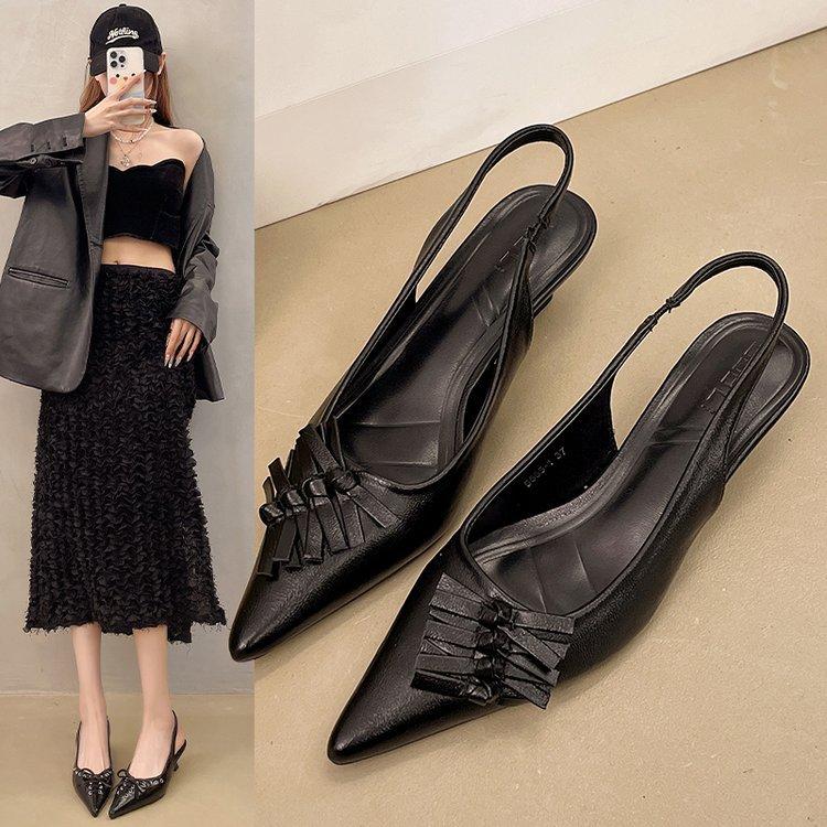 Fashion Hot Selling 2025 Pointed Toe High Heels Women's Thin Heel Large Size Summer  Sexy Rivet Buckle Middle Heel Headed Sandals Women