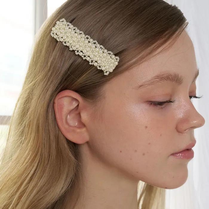 pearl beads rectangle hair pin (2colors)