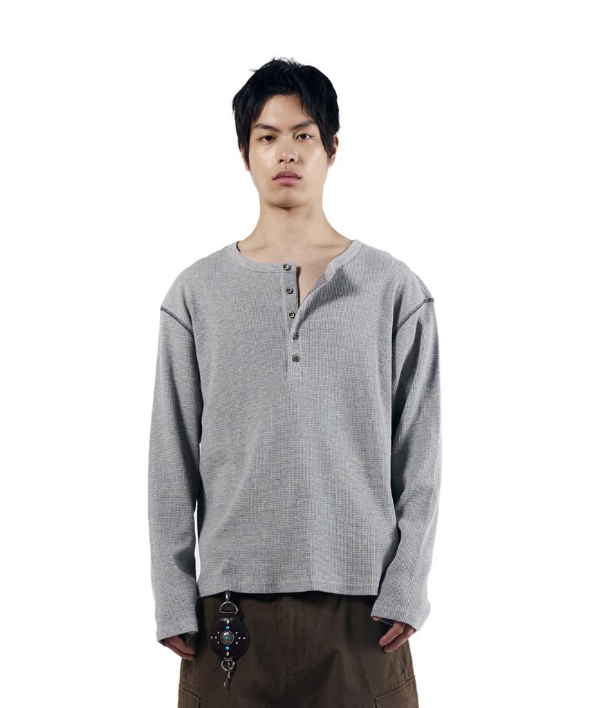 AAKAM Henry Neck Waffle Long Sleeve (Gray)