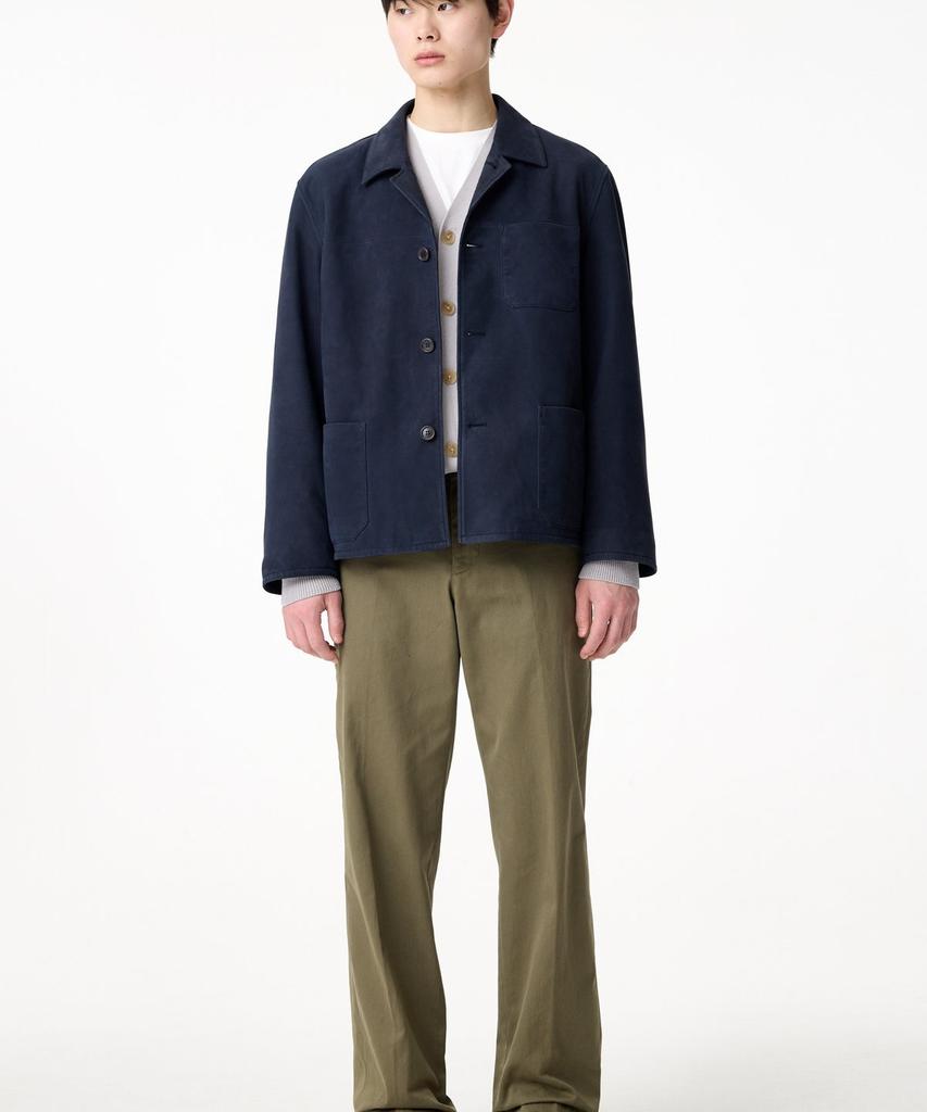Man On The Boon Collared Button-Up Leather Jacket_Navy 4715110005
