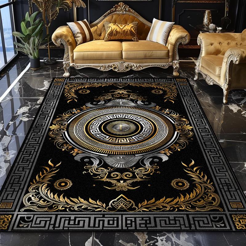 European Luxury Washable Black Large Area Rugs Marble Decoration Home Sofa Living Room Carpet Bedroom Non-slip Plush Floor Mats
