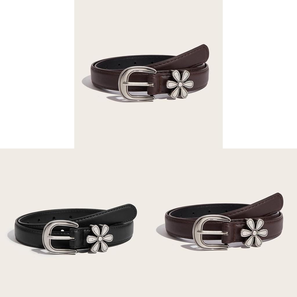 Fashion Womens Flower Embossed Pu Belt With Zinc Alloy Pin Buckle For Casual Wear