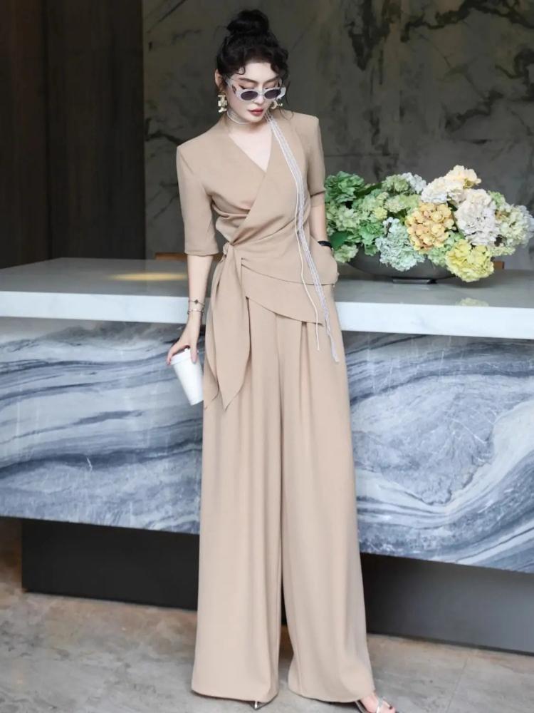 Women Summer Top Wide Leg Pants Outfit Fashion Slimming Designer Two Piece