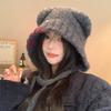 Sweet and Cute Button Bear Ear Hat for Women In Autumn and Winter To Keep Warm and Protect Against Cold Face Promoting Small Ear Protection Woolen Hat