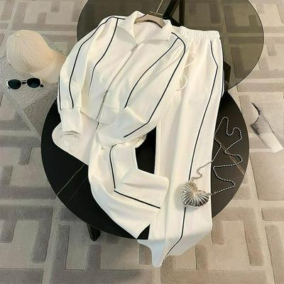 Women's Autumn Two-piece Fashion Western Style Sports and Leisure Sweater Suit  Trend of High and Wide-leg Pants