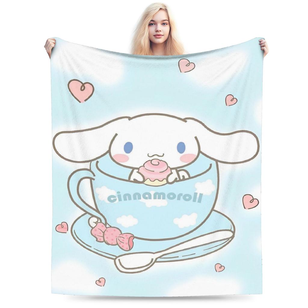 Pink Cinnamoroll Blanket Fleece Textile Decor Cute Cartoon Multifunction Ultra-Soft Throw Blanket for Home Travel Bedspread