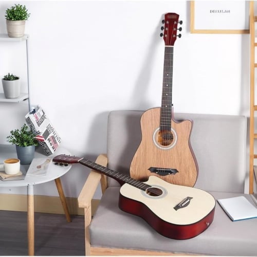 Xiraivke Beginner Folk Guitar, 9-Piece Student/Adult Guitar Set, 38-inch, Beginner Folk Guitar Set, Practice Guitar (Dark Brown, 38-inch)