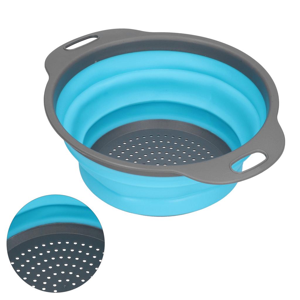 Drain Basket Silicone Round Folding Fruit Drain Vegetable Washing Basket with Handle for Home Kitchen