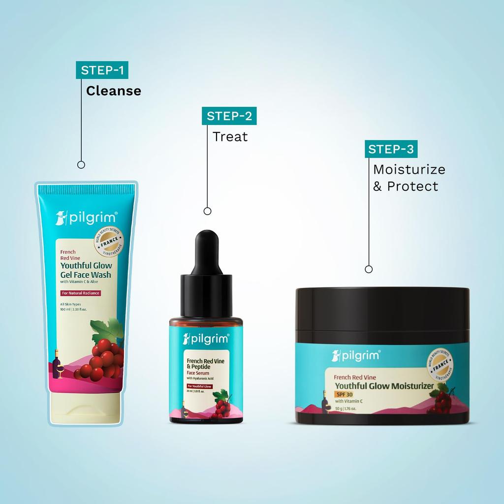 Pilgrim French Red Vine Face Wash with Vitamin C & Goodness of Aloe for Anti Ageing & Dark Spots,100ml Each (Pack of 2)