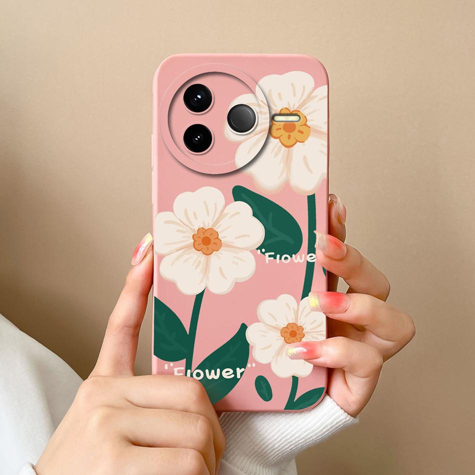 Case For POCO F7 Pro Ultra Pretty Flowers Soft Smooth Liquid Silicone Upgrade Lens Protection Shockproof Back Cover For Girls