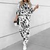 Women Floral Print Two Piece Outfit, Long Sleeve Crew Neck Top & Drawstring Jogger Pants Casual Tracksuit for Spring Autumn