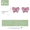 BAMOER Authentic 925 Sterling Silver Pink Butterfly Ear Studs Plated Plarinum Piercing Stud Earrings for Women Fine Jewelry Gift