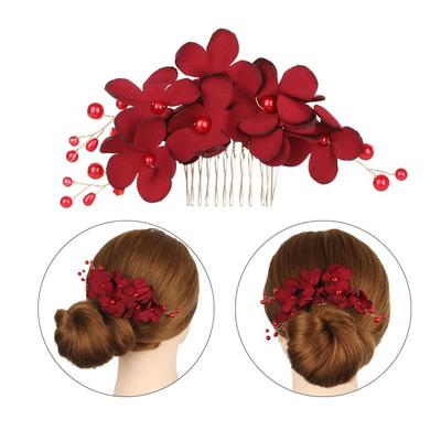 Fashion  Hair Jewelry Crystal Hair Combs Bridesmaid Tiara Red Flower Hair Pin  Bridal Clips