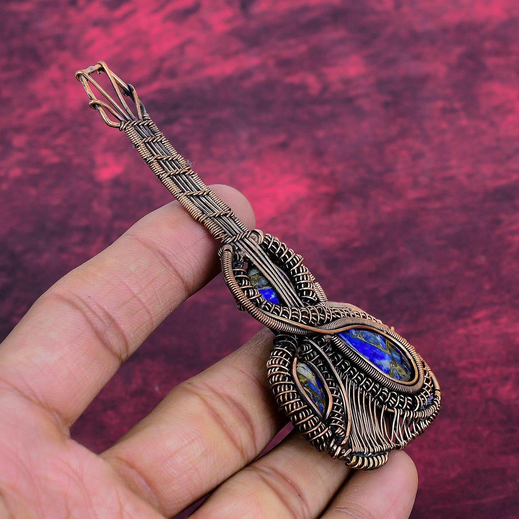 Copper Lapis Lazuli Pendant Guitar Gemstone Jewelry Copper Wire Wrapped Pendant