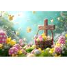 Spring Easter Natural Scenery Grassland Rabbit Theme Banner Backdrop, Children's Birthday Party Decoration Photography Backdrop