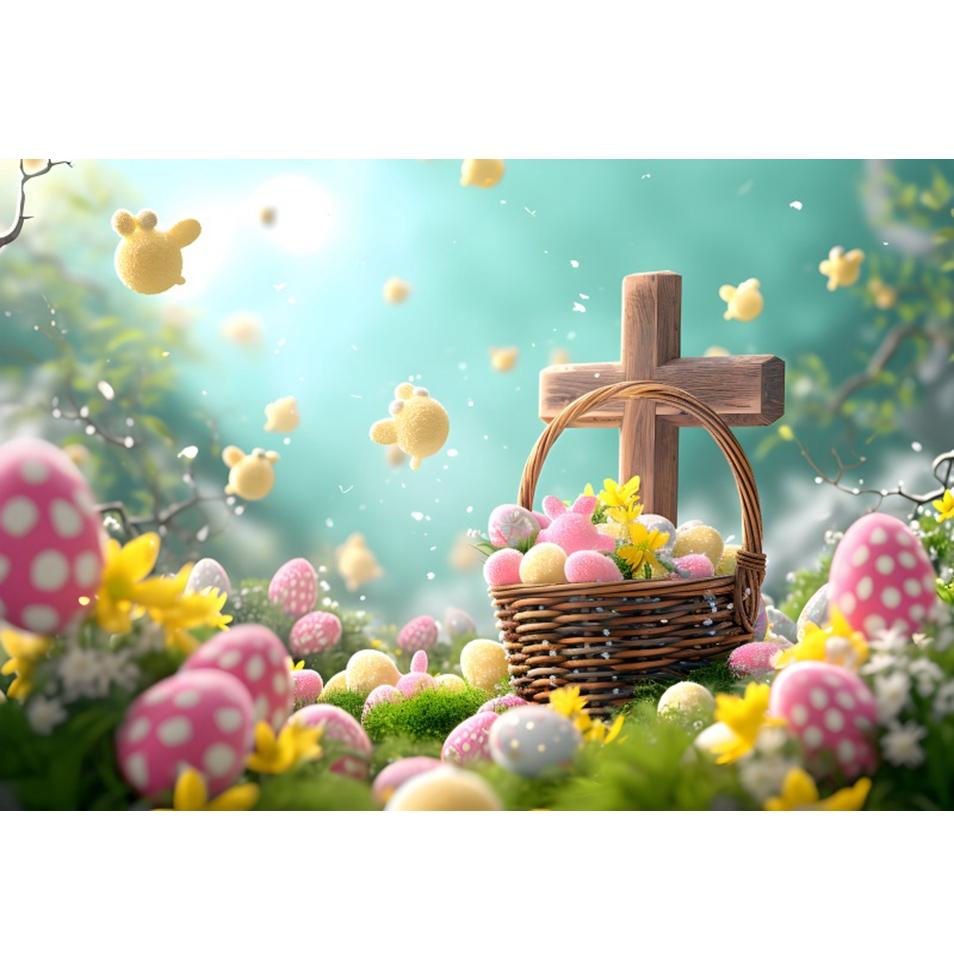 Spring Easter Natural Scenery Grassland Rabbit Theme Banner Backdrop, Children's Birthday Party Decoration Photography Backdrop